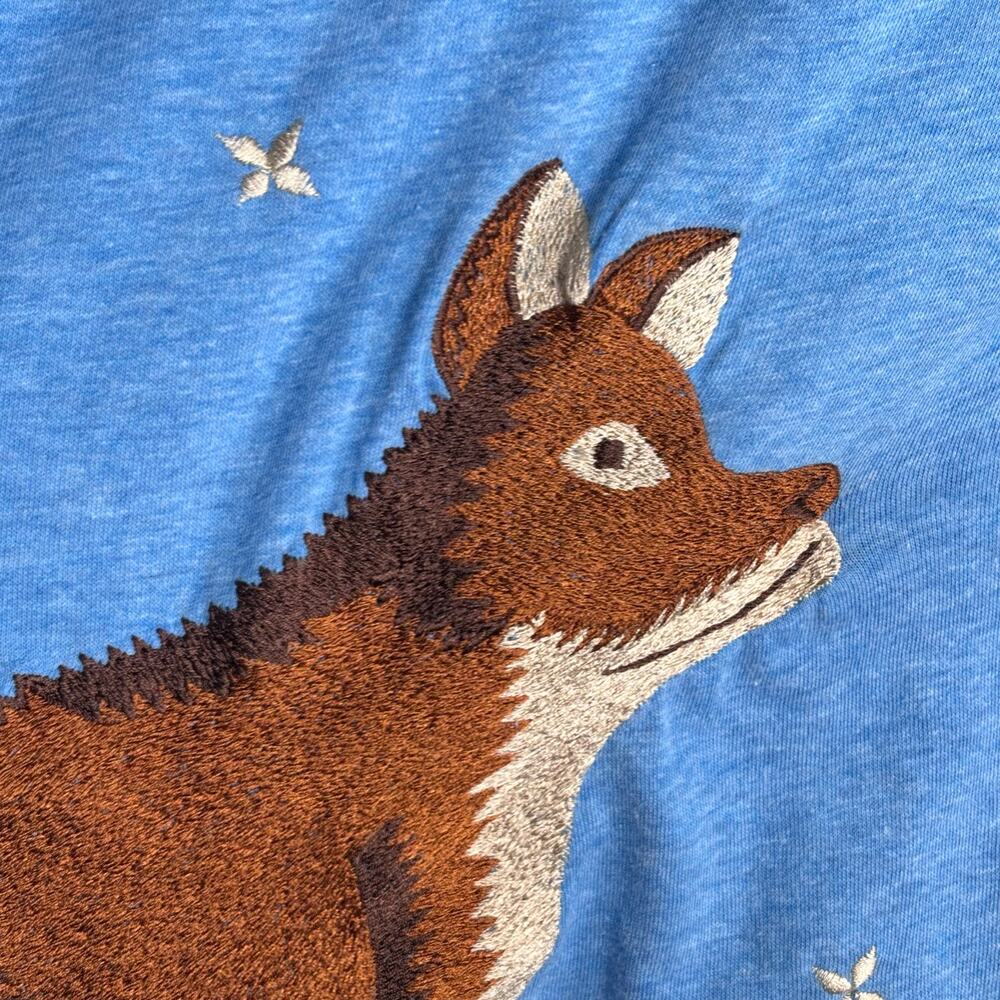 eShakti Blue Embroidered Fox Sun Clouds Cotton Spandex Long Sleeve Dress - Picture 11 of 12